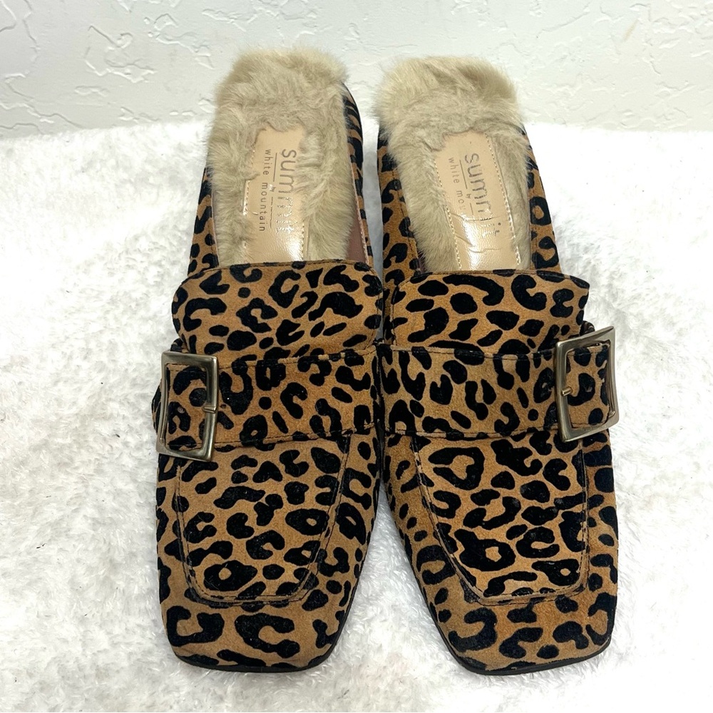 Summit White Mountain Suede Leopard Print Mules Buckle Accent Faux Fur Size 9.5 - Picture 10 of 16